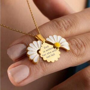 Christian Gold and White Daisy Pendant Necklace